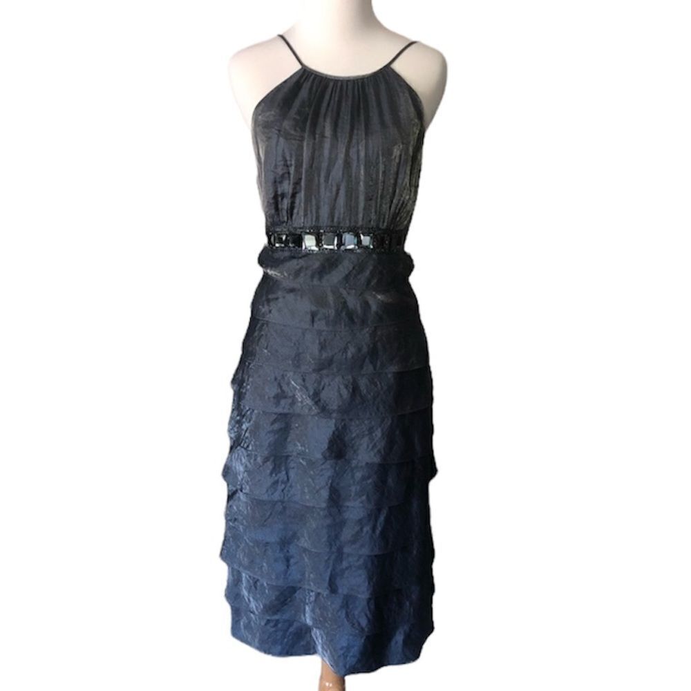 Adrianna Papell metallic blue cocktail dress